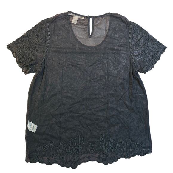 Forever 21 Womens Top Sz S Black Floral Sheer Lace Short Sleeve Round Neck - Picture 2 of 6